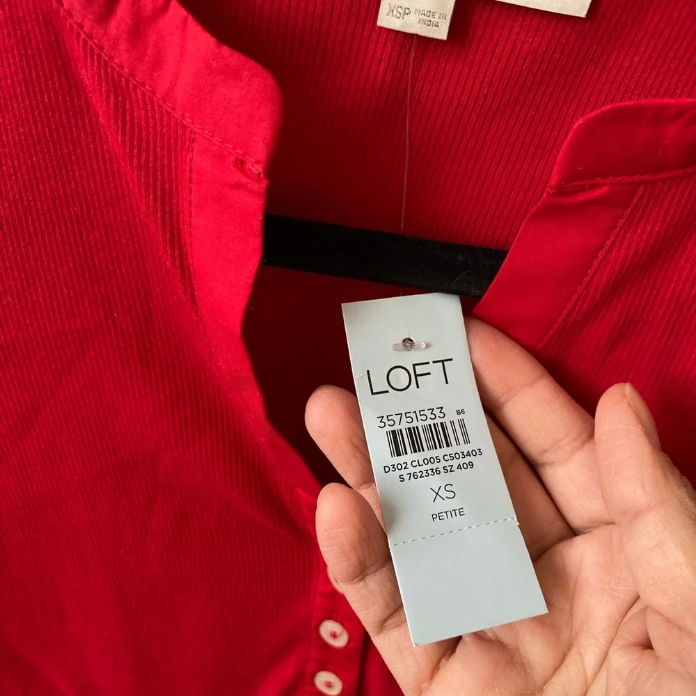 LOFT - NWT Plaid Henley Mixed Media Top - XS - Picture 4 of 9